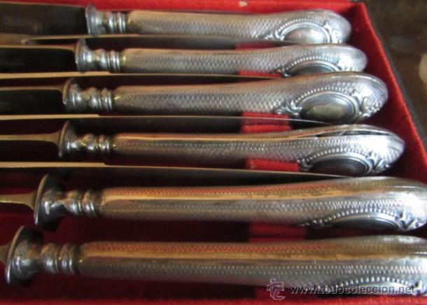Antig&uuml;edades: JUEGO DE 5 CUCHILLOS CON MANGO DE MADERA Y 6 DE PLATA - Foto 7
