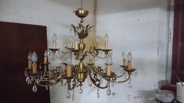 Antig&uuml;edades: LAMPARA DE BRONCE CON CRISTALES - Foto 2