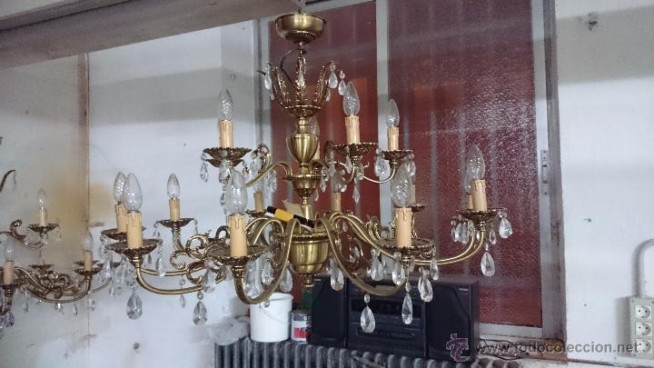Antig&uuml;edades: LAMPARA DE BRONCE CON CRISTALES - Foto 3