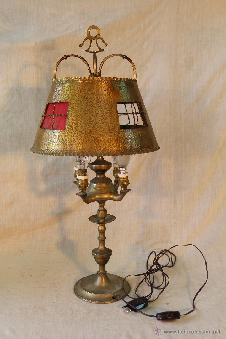 Antig&uuml;edades: LAMPARA CANDIL DE 4 LUCES EN BRONCE-LATON - Foto 1