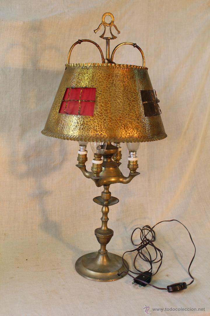 Antig&uuml;edades: LAMPARA CANDIL DE 4 LUCES EN BRONCE-LATON - Foto 2