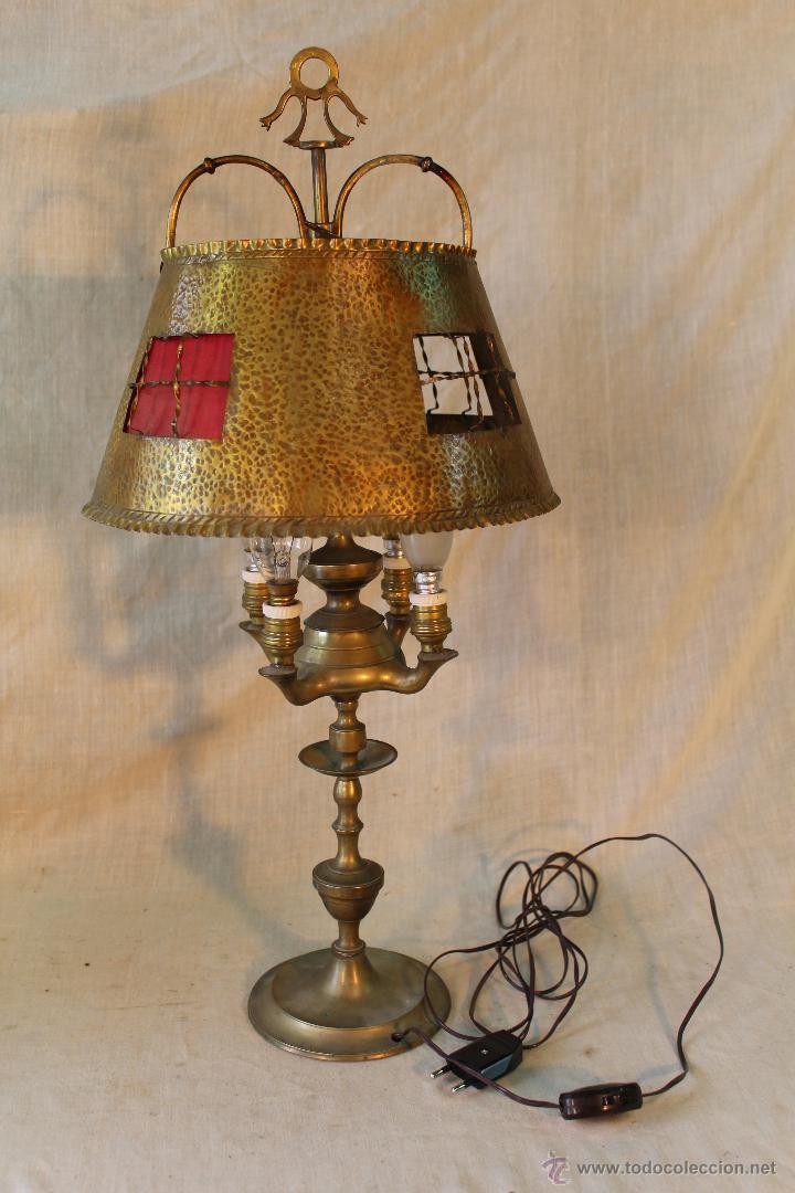 Antig&uuml;edades: LAMPARA CANDIL DE 4 LUCES EN BRONCE-LATON - Foto 10