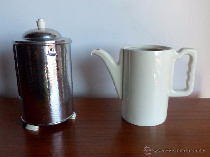 Cafetera termo vintage de cerámica con tapa de metal, Alemania