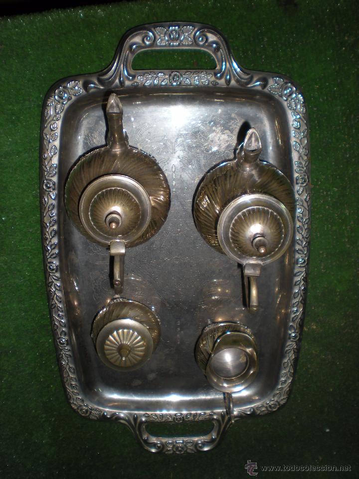 Antig&uuml;edades: bandeja labrada con juego de caf&eacute; - Foto 3