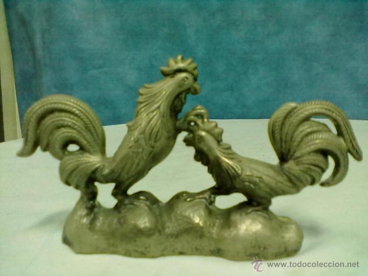 Antig&uuml;edades: BRONCE PLATEADO GALLOS DE PELEA PELEANDO - Foto 2