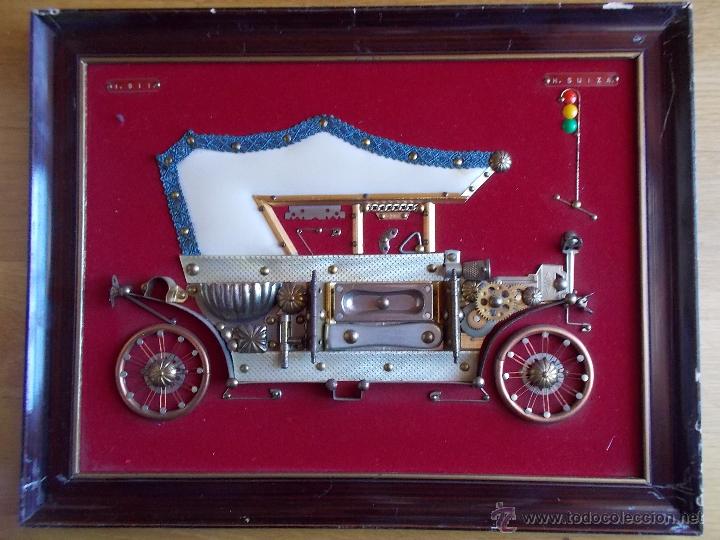 Antiques: CUADRO ANTIGUO COCHE H.SUIZA 1911 HECHO CON RECICLADOS METALICOS