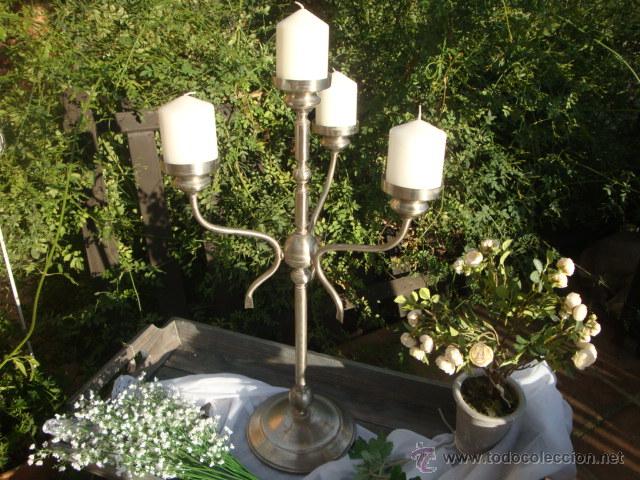Antig&uuml;edades: Antiguo candelabro de metal - Foto 3