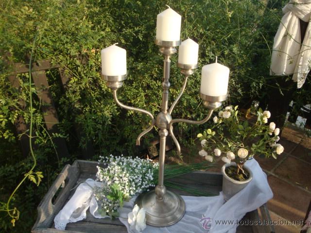 Antig&uuml;edades: Antiguo candelabro de metal - Foto 4