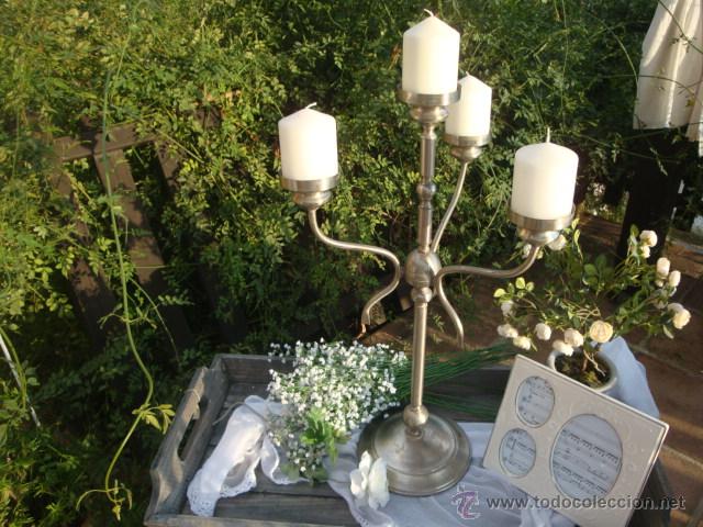 Antig&uuml;edades: Antiguo candelabro de metal - Foto 5