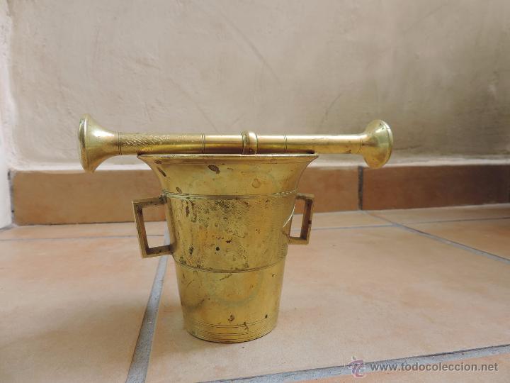 Antig&uuml;edades: Almirez Farmacia De Bronce Sueco Aktiebol Grillby Metallfabrik - Doble Mano y Asas Cuadradas - 20,s