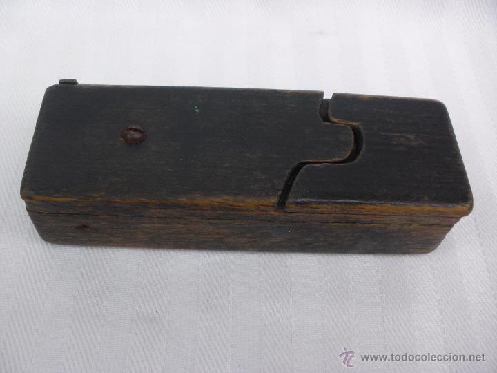Antig&uuml;edades: Antigua pieza de madera, plumier o cajita, trabajo arte pastoril, educativo o industrial??