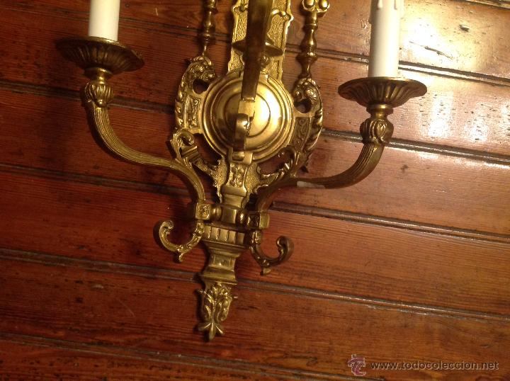 Antig&uuml;edades: aplique de bronce de tres luces (2) - Foto 5