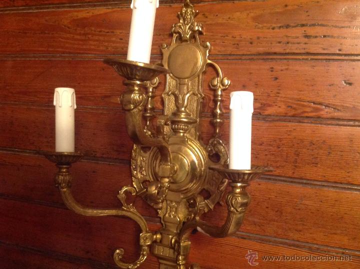 Antig&uuml;edades: aplique de bronce de tres luces (2) - Foto 6