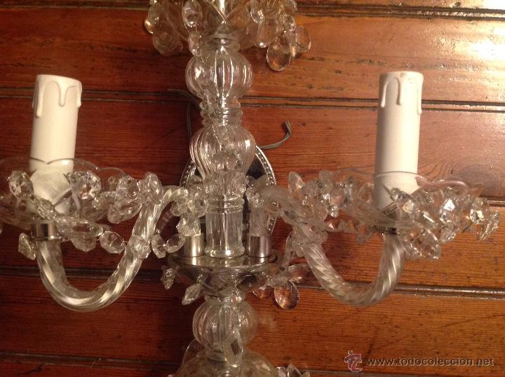 Antig&uuml;edades: aplique de dos luces de cristal con pinaculo (2) - Foto 8