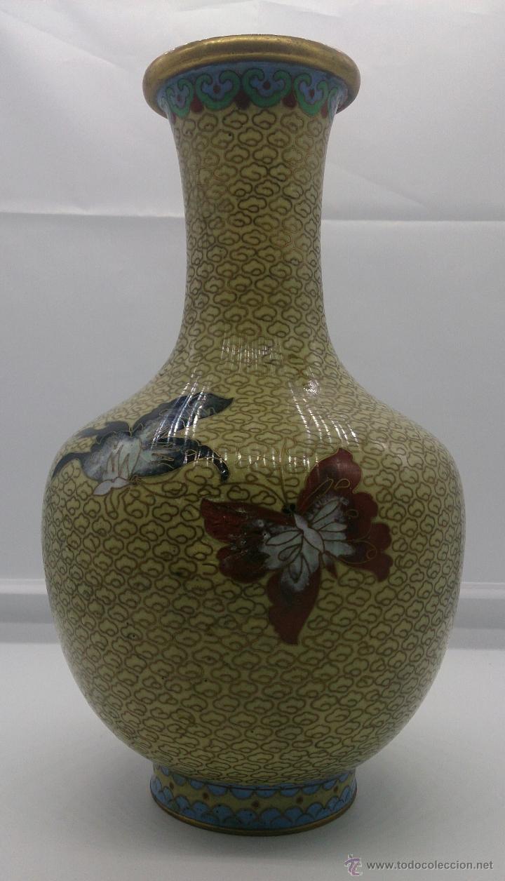 Antigüedades: Jarrón antiguo Chino en bronce y esmaltes cloisonné con motivos florales orientales . - Foto 5 - 54280128