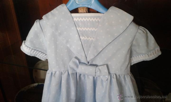 Antig&uuml;edades: VESTIDO DE NI&Ntilde;A DE PIQU&Eacute; CELESTE Y ESTRELLITAS BLANCAS. - Foto 1