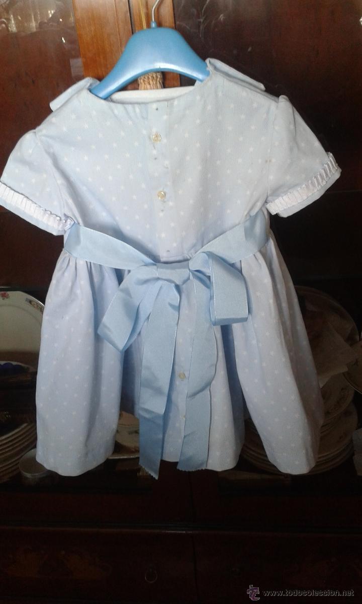 Antig&uuml;edades: VESTIDO DE NI&Ntilde;A DE PIQU&Eacute; CELESTE Y ESTRELLITAS BLANCAS. - Foto 3