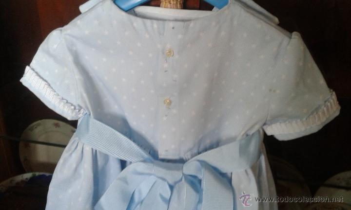 Antig&uuml;edades: VESTIDO DE NI&Ntilde;A DE PIQU&Eacute; CELESTE Y ESTRELLITAS BLANCAS. - Foto 4