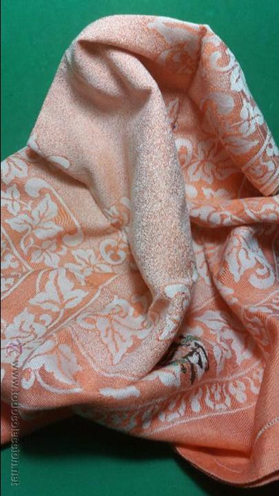 Oggetti Antichi: PRECIOSA Y ANTIGUA TOALLA EN ALGOD&Oacute;N ADAMASCADO COLOR SALM&Oacute;N PP.SG.XX. SIN USO HILOS DE SEDA