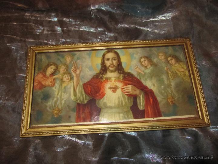 antiguo cuadro del sagrado corazon de jesus ben - Comprar Antigüedades