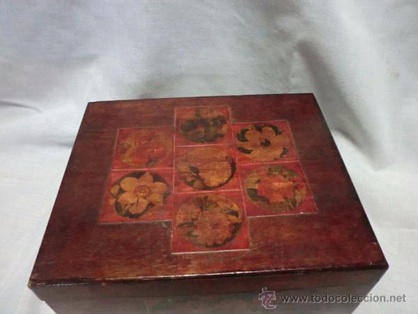 Antig&uuml;edades: PRECIOSA CAJA - JOYERO DE MADERA DECORADA - Foto 3