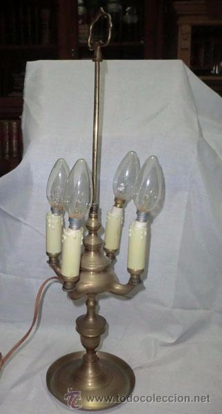 Antig&uuml;edades: VEL&Oacute;N - L&Aacute;MPARA DE ACEITE DE BRONCE CON 4 LUCES ELECTRIFICADA - FUNCIONA - Foto 1