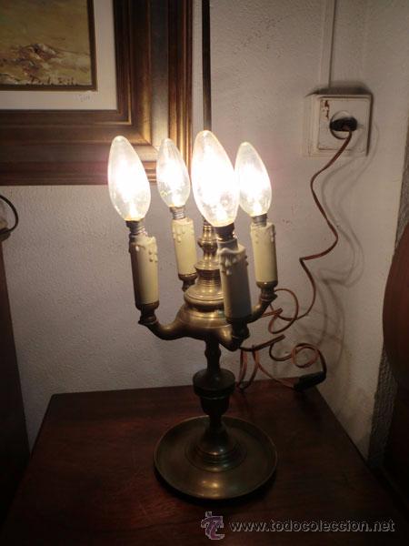 Antig&uuml;edades: VEL&Oacute;N - L&Aacute;MPARA DE ACEITE DE BRONCE CON 4 LUCES ELECTRIFICADA - FUNCIONA - Foto 3