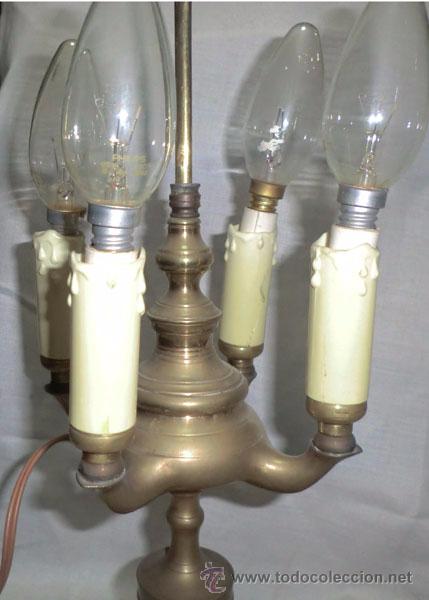 Antig&uuml;edades: VEL&Oacute;N - L&Aacute;MPARA DE ACEITE DE BRONCE CON 4 LUCES ELECTRIFICADA - FUNCIONA - Foto 5