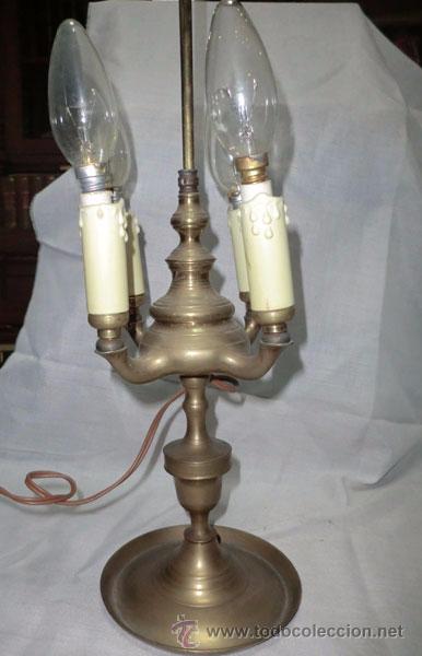 Antig&uuml;edades: VEL&Oacute;N - L&Aacute;MPARA DE ACEITE DE BRONCE CON 4 LUCES ELECTRIFICADA - FUNCIONA - Foto 7
