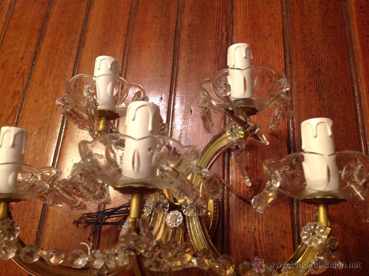 Antig&uuml;edades: aplique de laton y cristal de 5 luces - Foto 4
