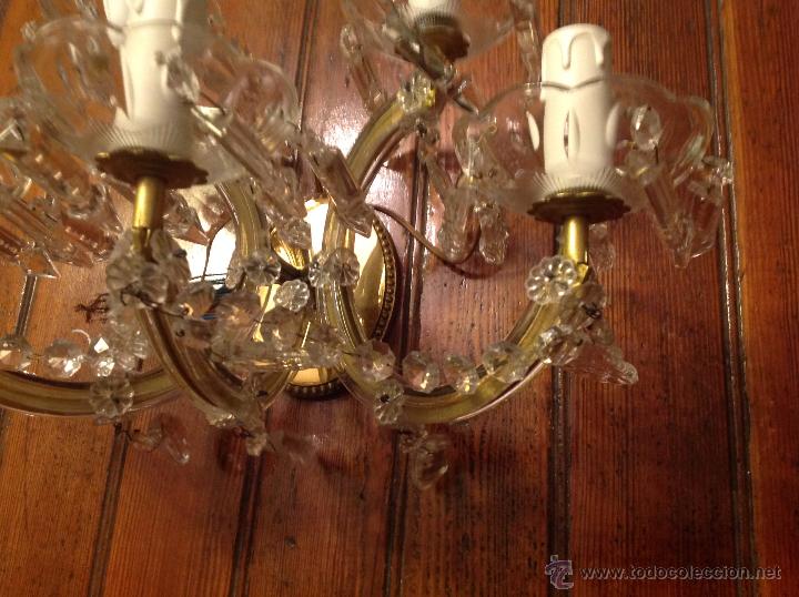 Antig&uuml;edades: aplique de laton y cristal de 5 luces - Foto 5