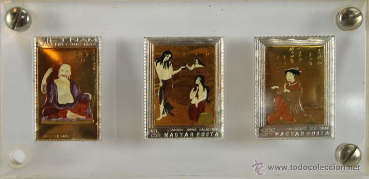 Antig&uuml;edades: COLECCION DE 3 SELLOS ORIENTALES EN PLATA LACADA. MAGYAR POSTA.SIGLO XIX.