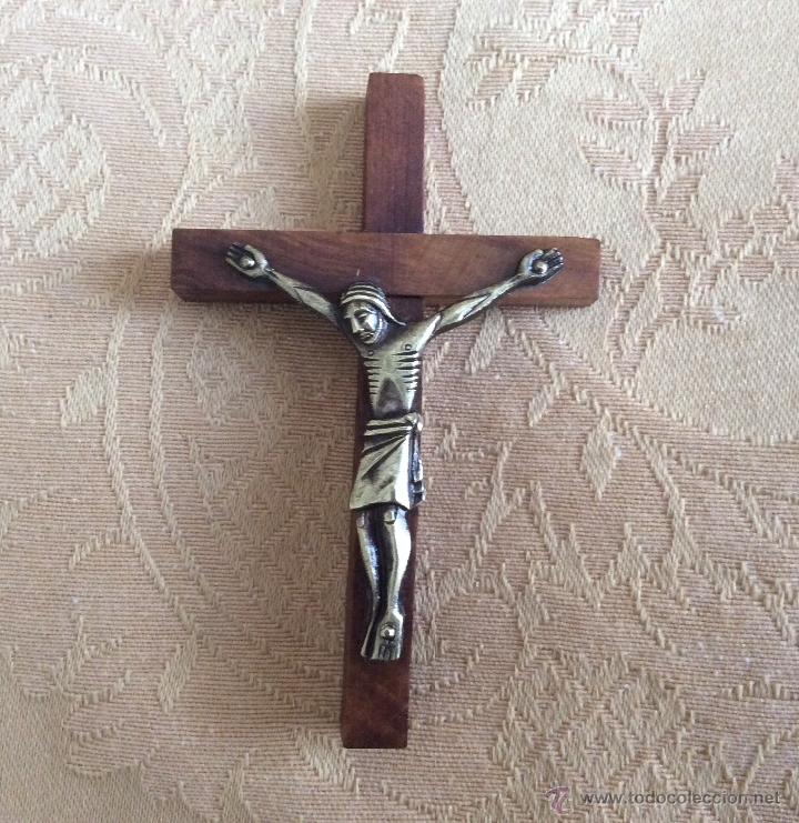 Antig&uuml;edades: ANTIGUO CRUCIFIJO DE MADERA Y BRONCE - Foto 3