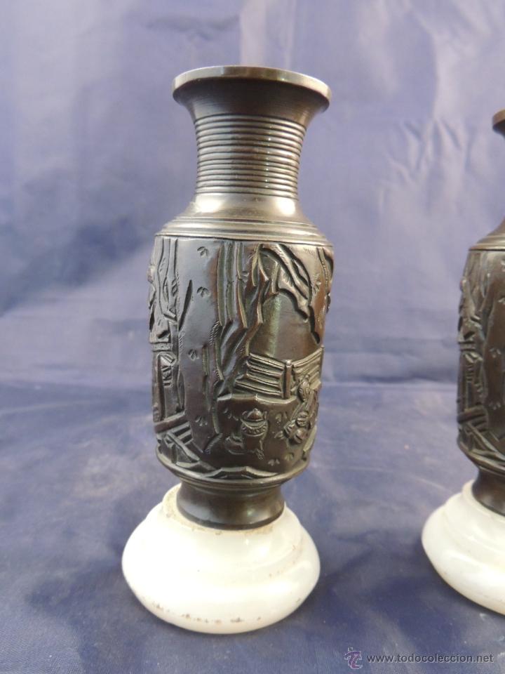 Antig&uuml;edades: PAREJA DE COPAS DE BRONCE CHINAS SOBRE BASE DE MARMOL - Foto 6