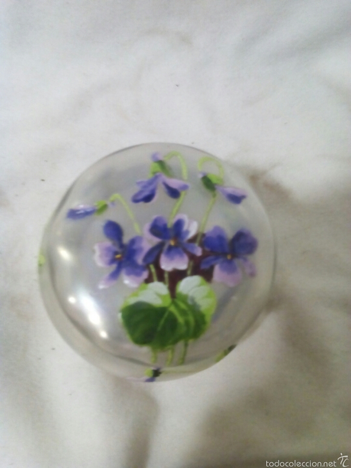 Antiguidades: Joyero de cristal pintado a mano.