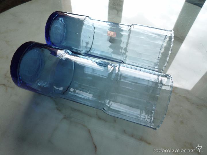 Oggetti Antichi: Pareja de antiguos VASOS largos tubo / CRISTAL azul / florero?