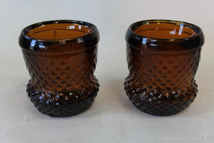 Antig&uuml;edades: 2 vasos en cristal ambar de santa lucia-cartagena