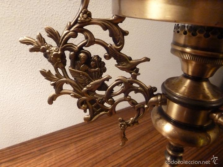 Antig&uuml;edades: lampara de sobremesa de bronce con tulipa marron - Foto 6