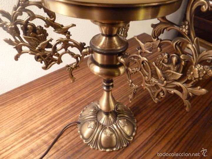 Antig&uuml;edades: lampara de sobremesa de bronce con tulipa marron - Foto 7