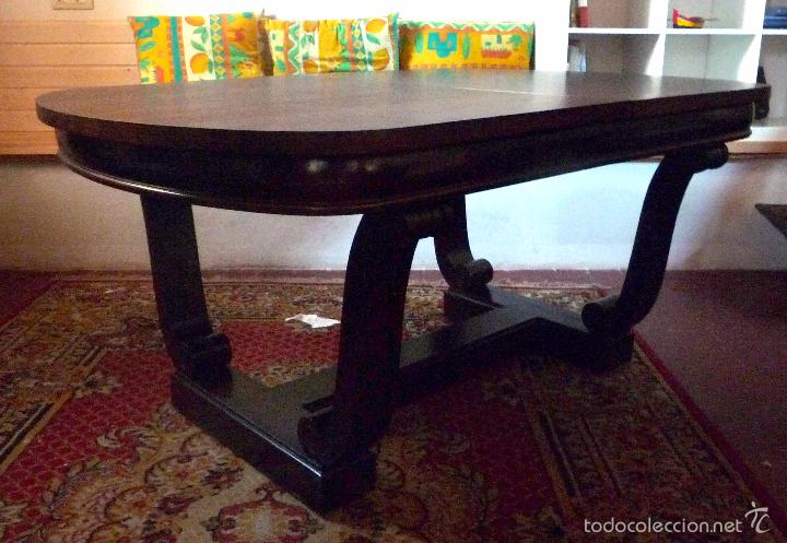 Antig&uuml;edades: MAGNIFICA MESA EXTENSIBLE CON PATAS EN FORMA DE LIRA - Foto 1