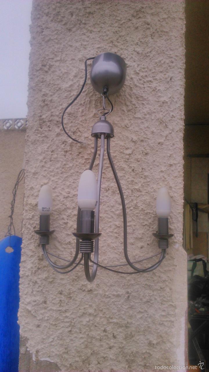 Antig&uuml;edades: Lampara de sal&oacute;n lacada en gris. lat&oacute;n. - Foto 2