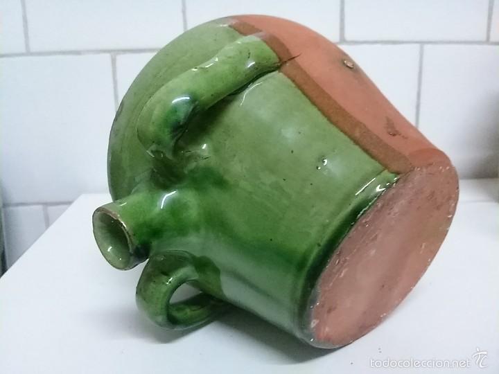 Antig&uuml;edades: cantaro botijo esmaltado en verde - Foto 2