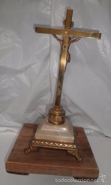 Antig&uuml;edades: Crucifijo bronce y base de m&aacute;rmol - Foto 4