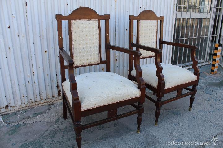 Antig&uuml;edades: PAREJA DE SILLONES EN MADERA CON MARQUETERIA - Foto 5