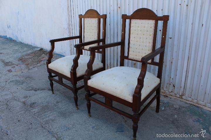 Antig&uuml;edades: PAREJA DE SILLONES EN MADERA CON MARQUETERIA - Foto 6