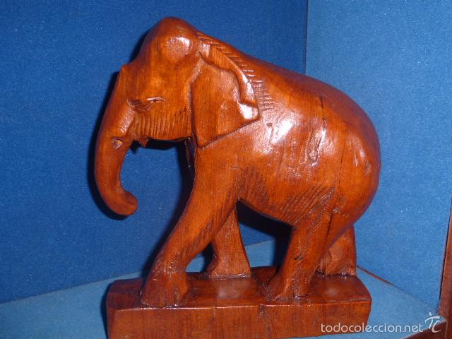 Antig&uuml;edades: ELEFANTE DE MADERA TALLADA HECHO A MANO - Foto 5