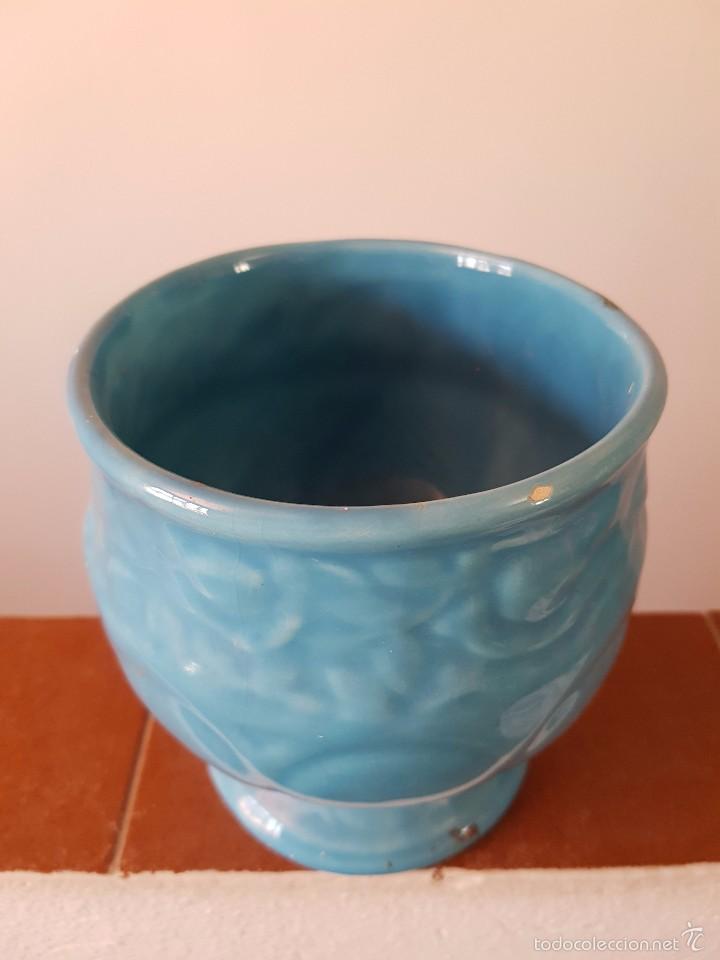 Antig&uuml;edades: COPA CERAMICA EN AZUL MACETERO O VLORERO - Foto 2