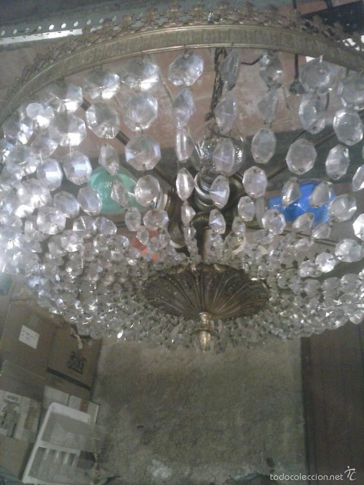 Antig&uuml;edades: L&aacute;mpara de metal y crystal. - Foto 4