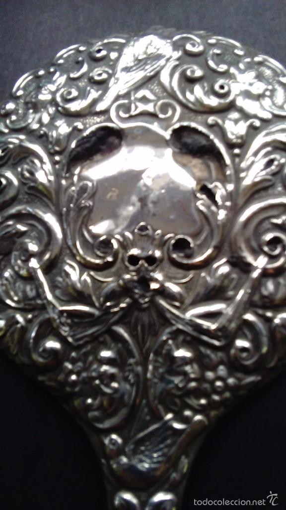 Antig&uuml;edades: Espejo de mano de plata con el espejo biselado. S XIX - Foto 6