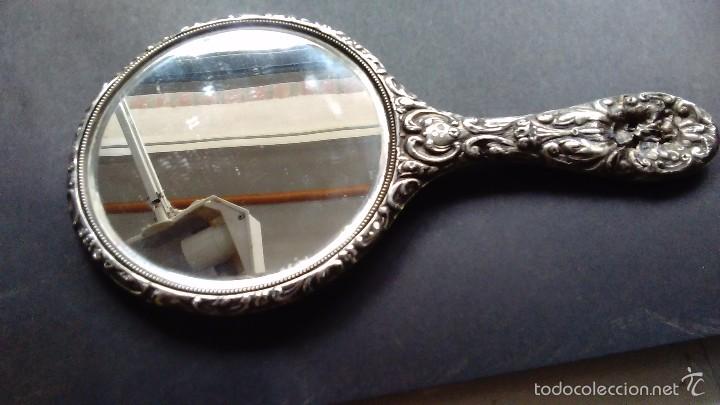 Antig&uuml;edades: Espejo de mano de plata con el espejo biselado. S XIX - Foto 8